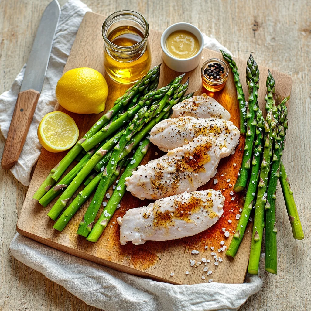 Fresh chicken breasts and crisp asparagus arranged for Incredible Chicken & Asparagus Sheet Pan recipe