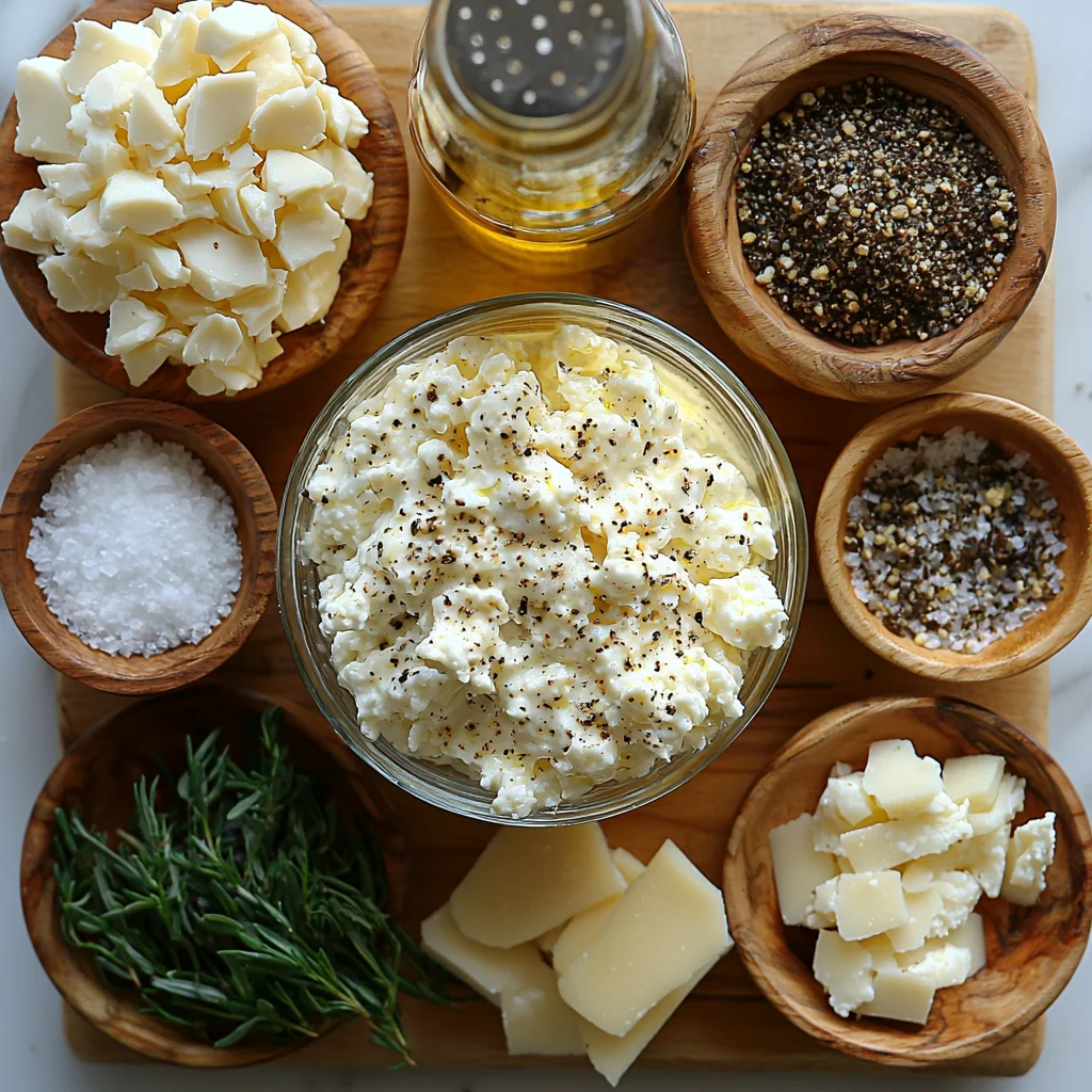 Creamy cottage cheese mixture ready for baking into crispy golden chips with fresh herbs sprinkled on top