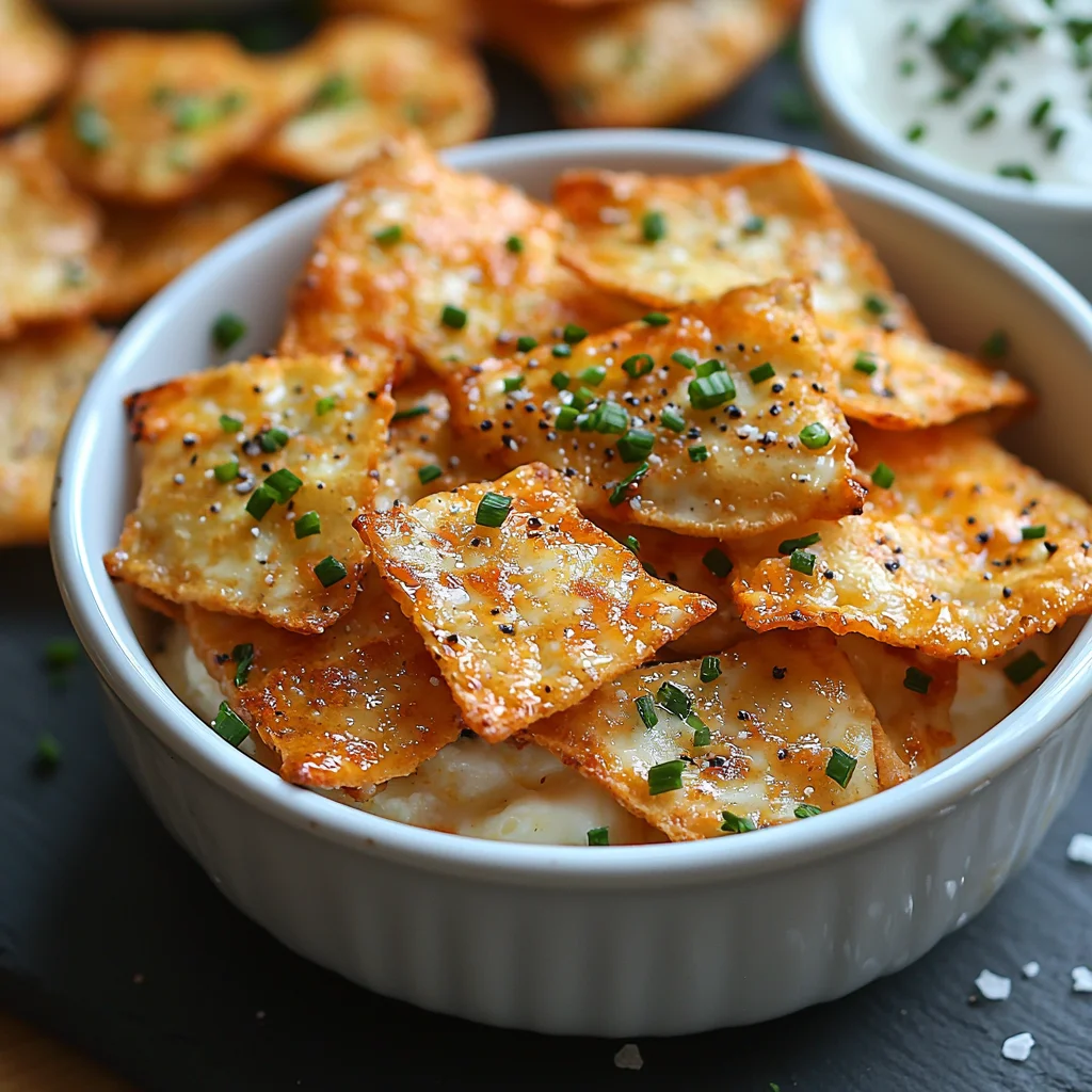 golden crispy cottage cheese chips with visible herb flecks on white ceramic plate