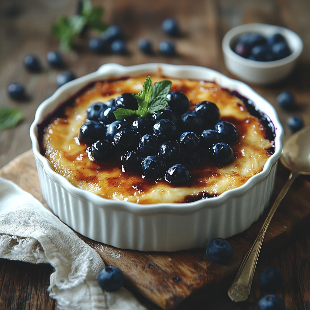 High-protein blueberry cottage cheese breakfast bake with golden edges and creamy texture in white ceramic dish