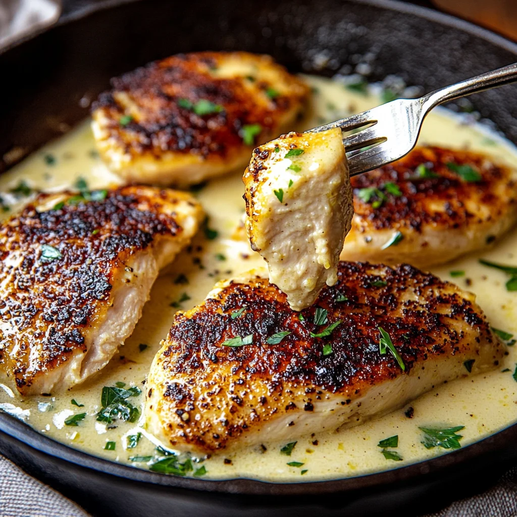 Lemon Garlic Chicken Skillet served in skillet with golden crust, lemon slices, and fresh herbs