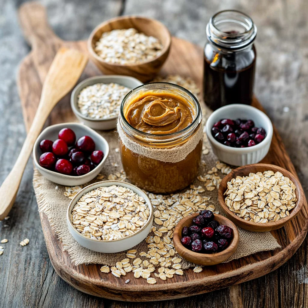 ingredients for Protein Energy Balls including oats, nuts, and honey ready for mixing