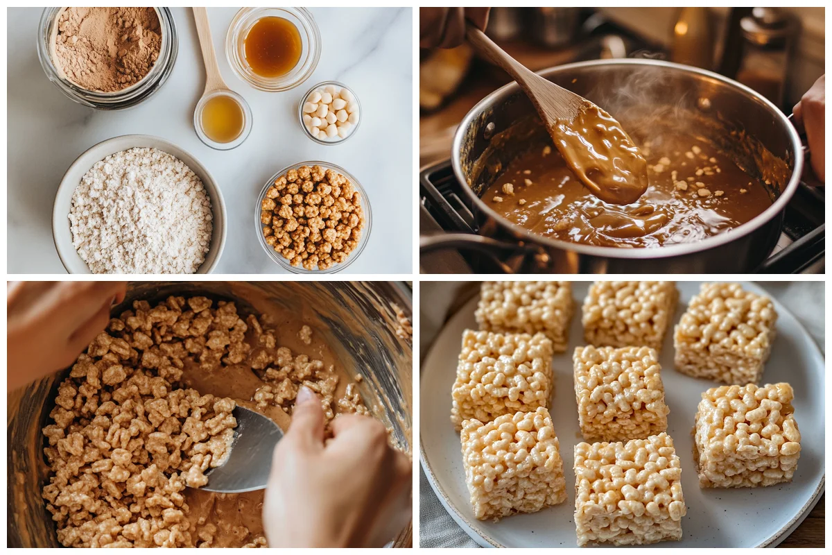 Cooking Protein Rice Krispie Treats on the stove