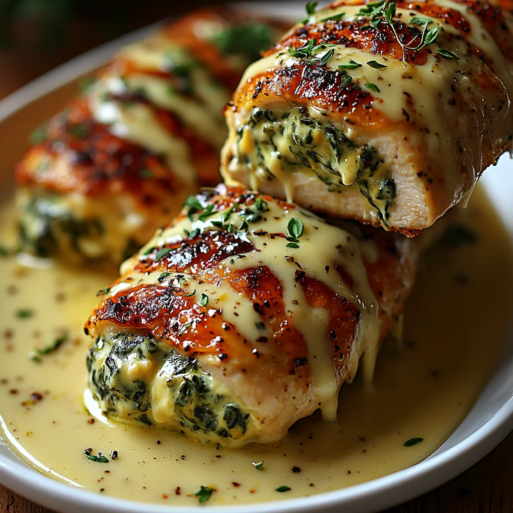 juicy stuffed chicken breast with creamy sauce and golden roasted edges, served with herbed potatoes