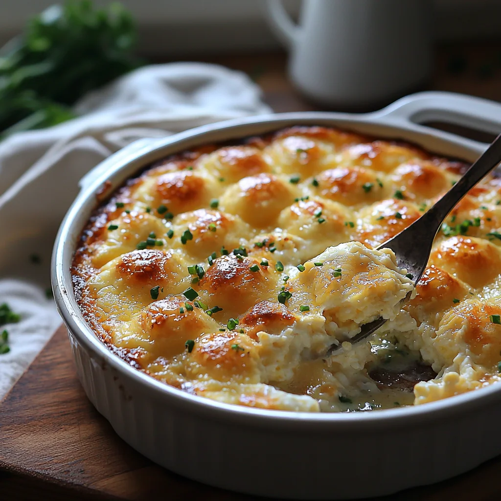 golden cottage cheese egg bake with creamy texture, fresh herbs, and roasted edges in a white ceramic dish