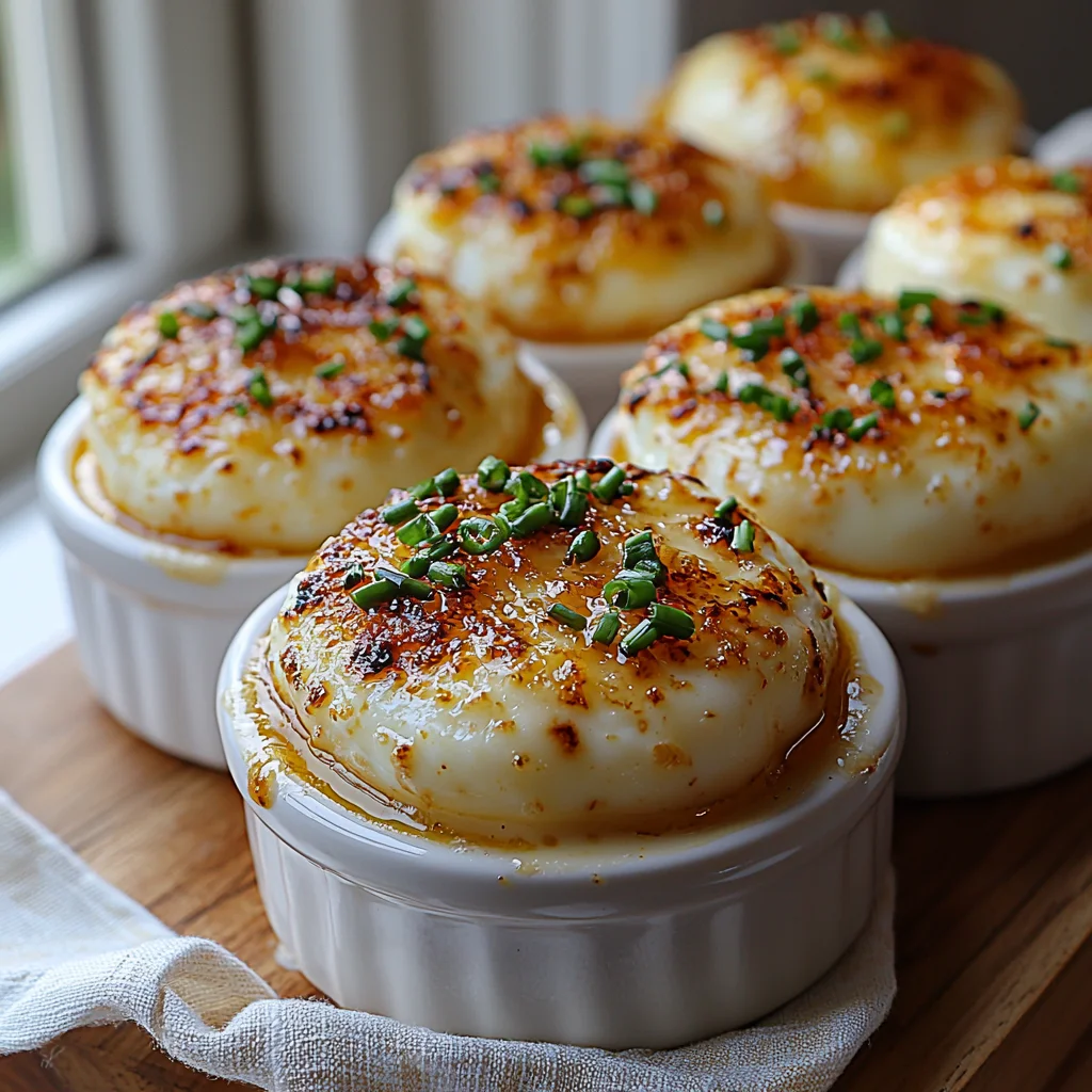golden cottage cheese egg bites in a white ceramic dish with melted cheese and fresh herbs on top