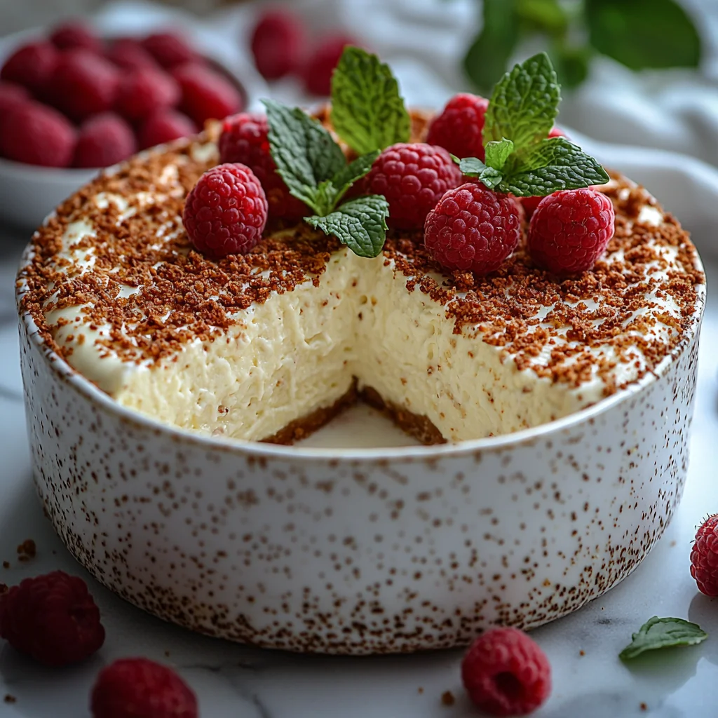 creamy high protein cheesecake with smooth texture and golden crust, topped with fresh berries