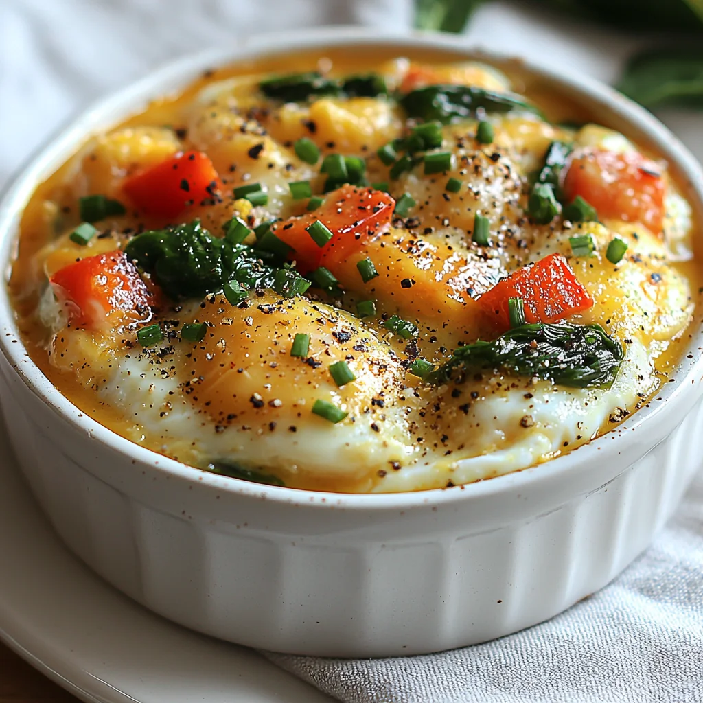 Egg White Veggie dish with creamy sauce and golden edges, topped with fresh herbs