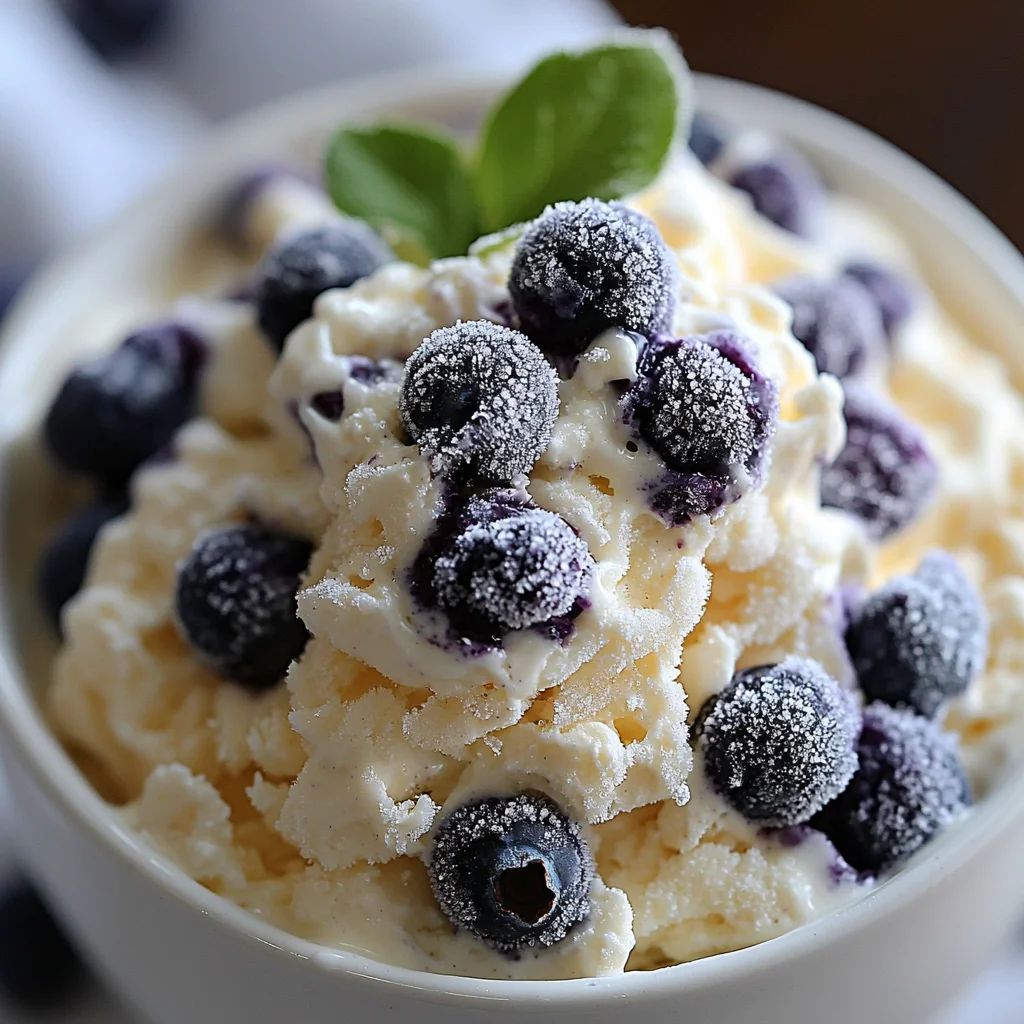 Frozen Blueberry Greek Yogurt Clusters with creamy glossy yogurt and vibrant blueberries