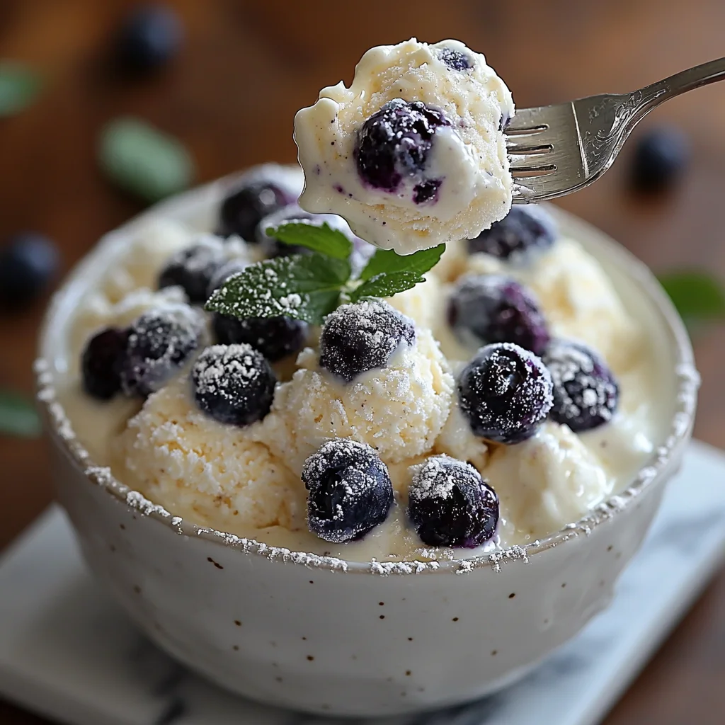 frozen blueberry Greek yogurt clusters with honey drizzle and crushed almonds on marble counter