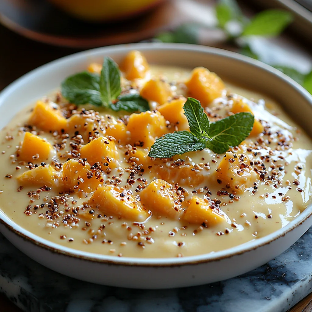 creamy frozen mango peach Greek yogurt bark with golden honey drizzle and fresh mint garnish on marble counter