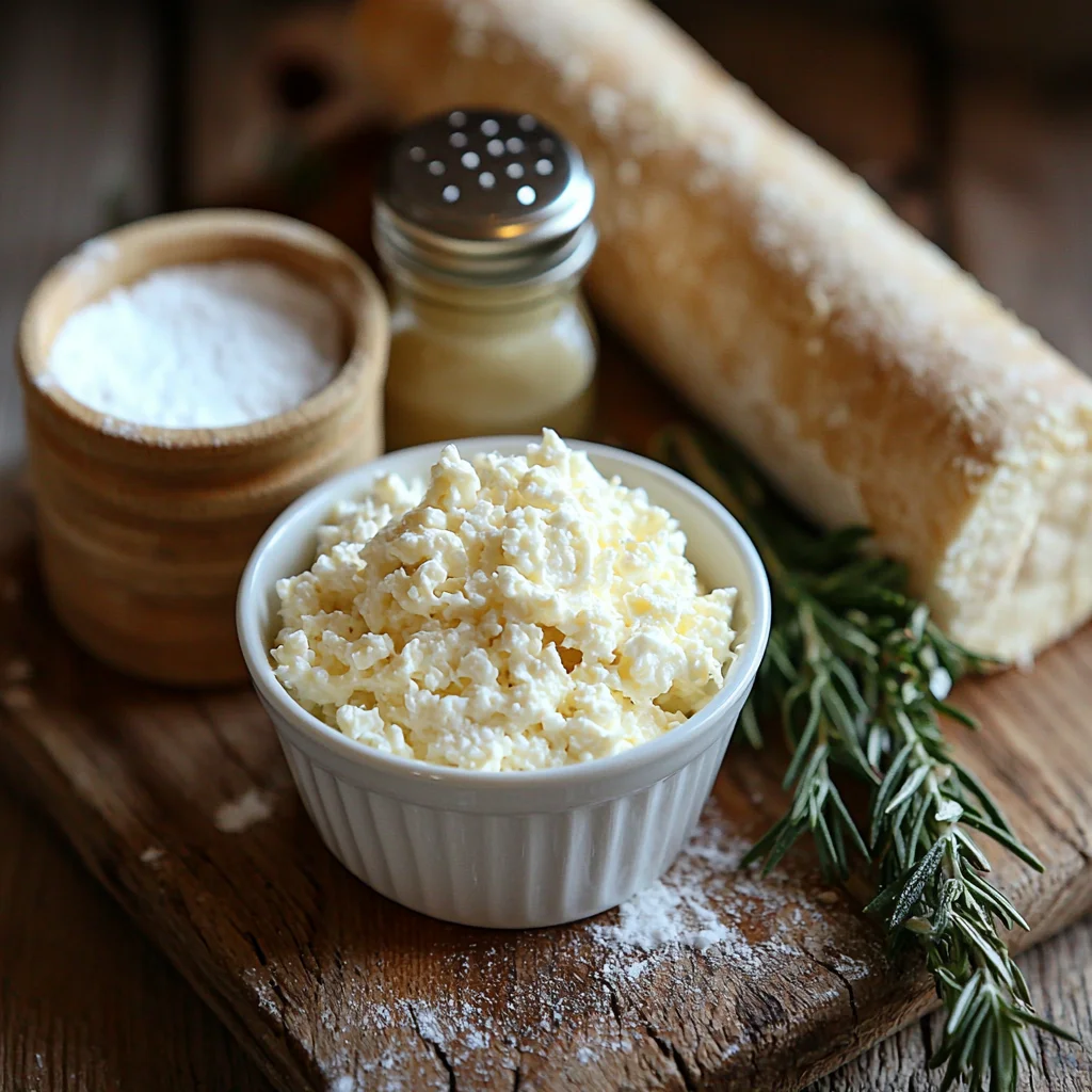 golden crispy cottage cheese crackers with visible herbs and a glossy texture, baked to perfection in a white ceramic dish