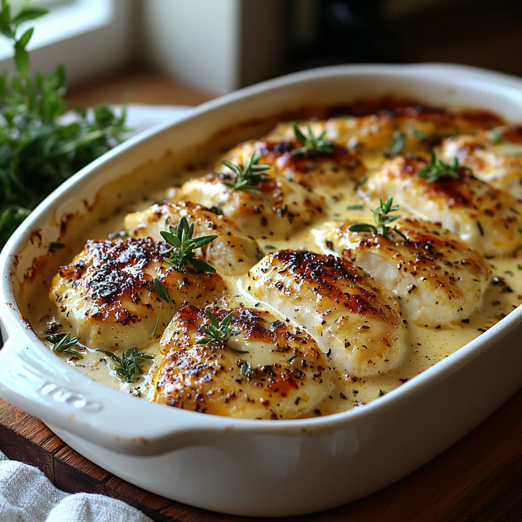 juicy greek yogurt chicken coated in a creamy glossy sauce, golden roasted edges, served with potatoes and fresh herbs