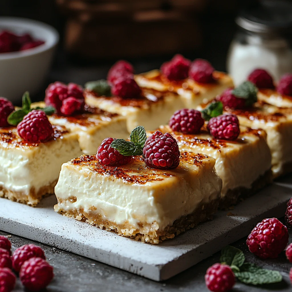 creamy high protein cheesecake bars with golden crust and fresh berry topping on a white ceramic plate