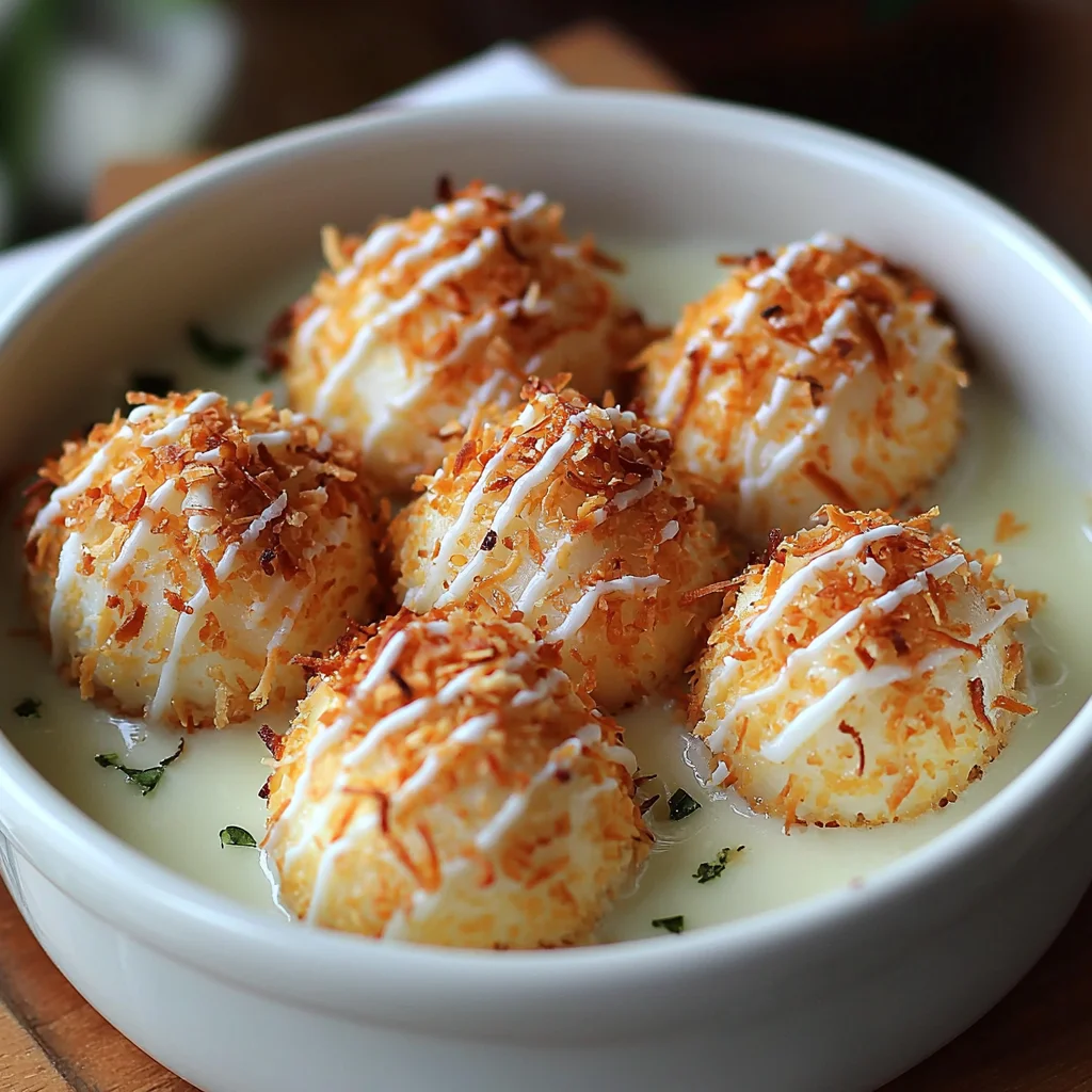 golden high protein coconut macaroons with glossy coconut coating and toasted edges on a white ceramic plate