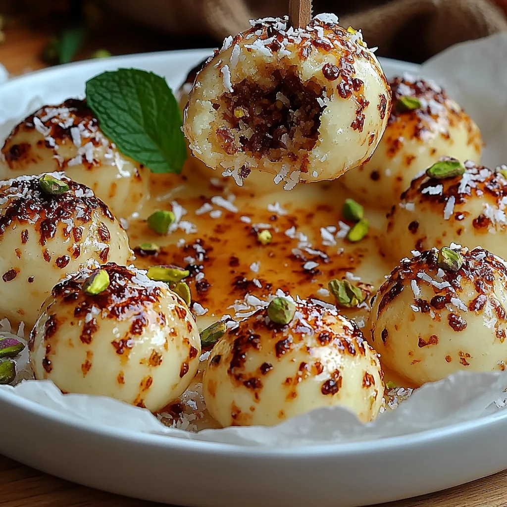 golden high protein coconut macaroons with toasted edges, glossy coconut coating, and rich textures on a white ceramic plate