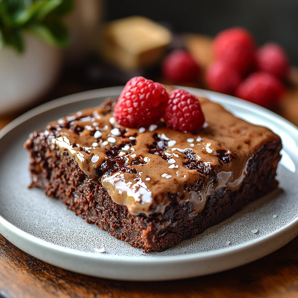 fudgy high protein cottage cheese brownies with crackly tops in a white ceramic baking dish