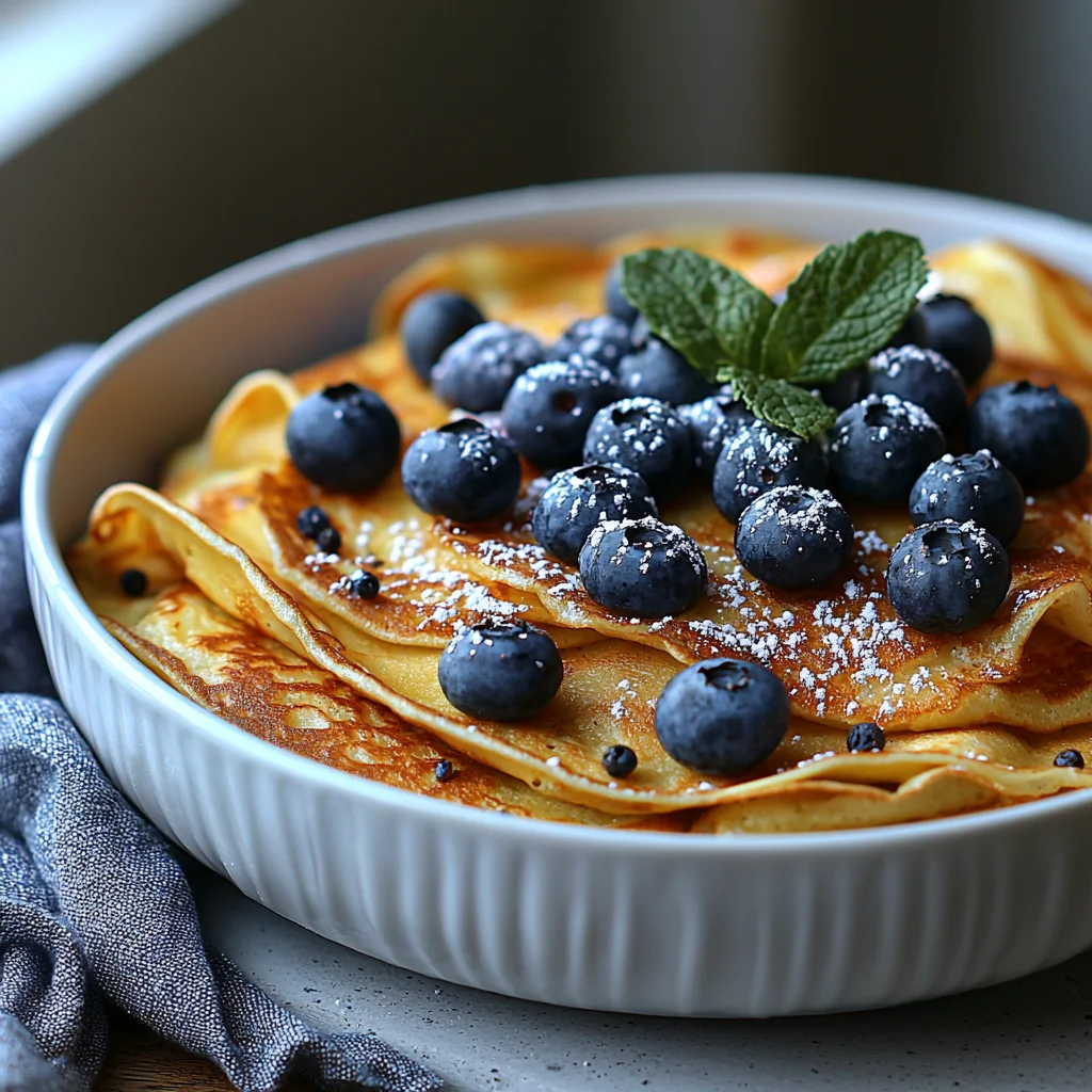 golden high protein crepes with glossy sauce drizzle and fresh herbs, perfect for a healthy breakfast