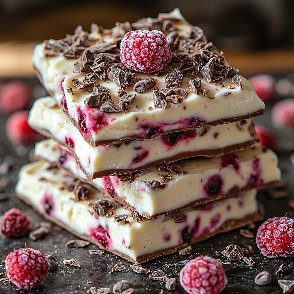 close-up of creamy high protein frozen yogurt bark with fresh berries and granola, perfect for healthy snacking