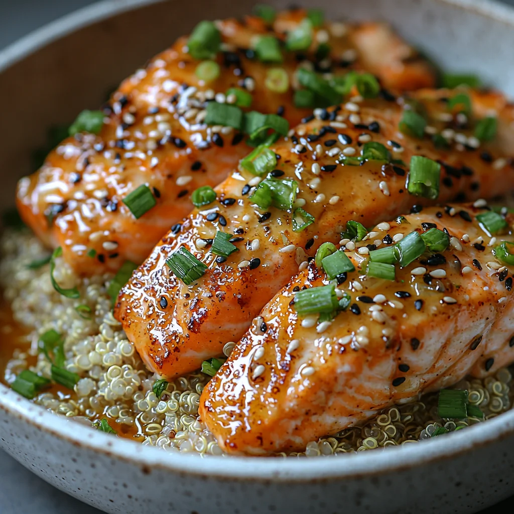 creamy high protein salmon bowl with golden roasted potatoes and fresh herbs, drizzled with glossy sauce