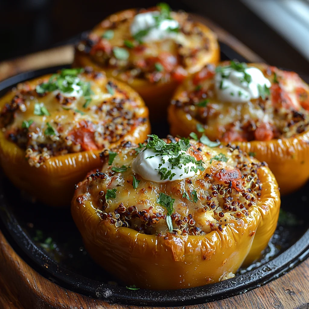 High Protein Stuffed Peppers recipe beautifully plated