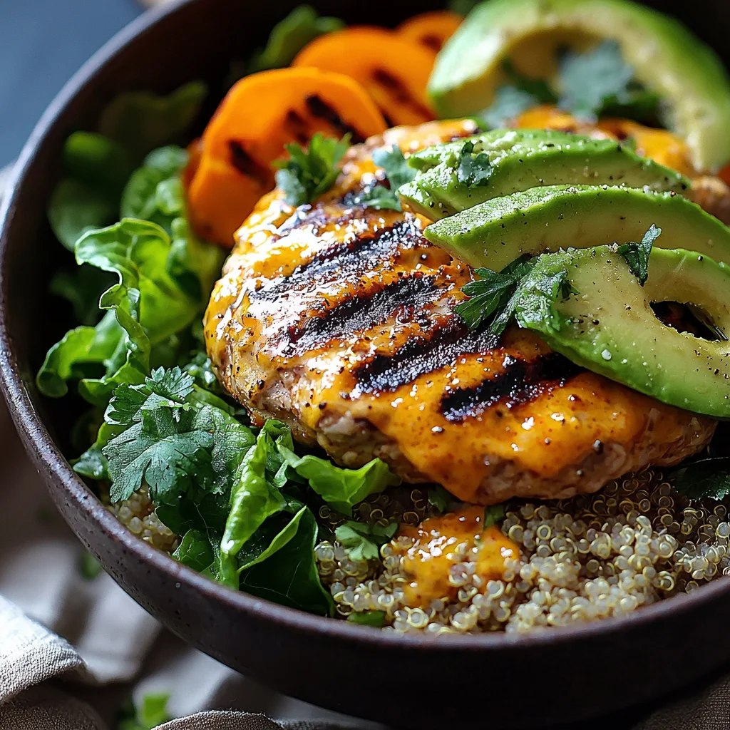 juicy high protein turkey burger bowl with creamy sauce, roasted potatoes, and fresh herbs