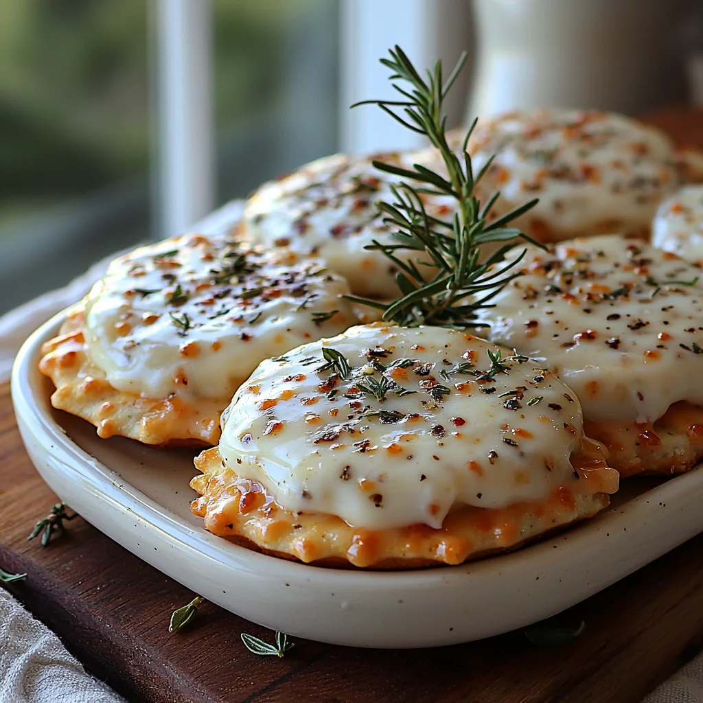 golden parmesan herb cottage cheese crackers with crispy edges and fresh herbs on rustic wooden board