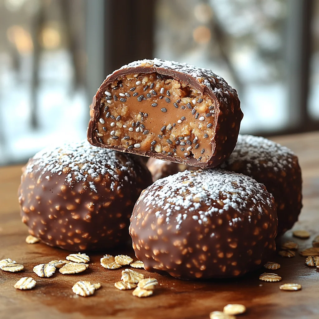 peanut butter oat energy bites with golden oats, creamy peanut butter glaze, and chocolate drizzle on a ceramic plate