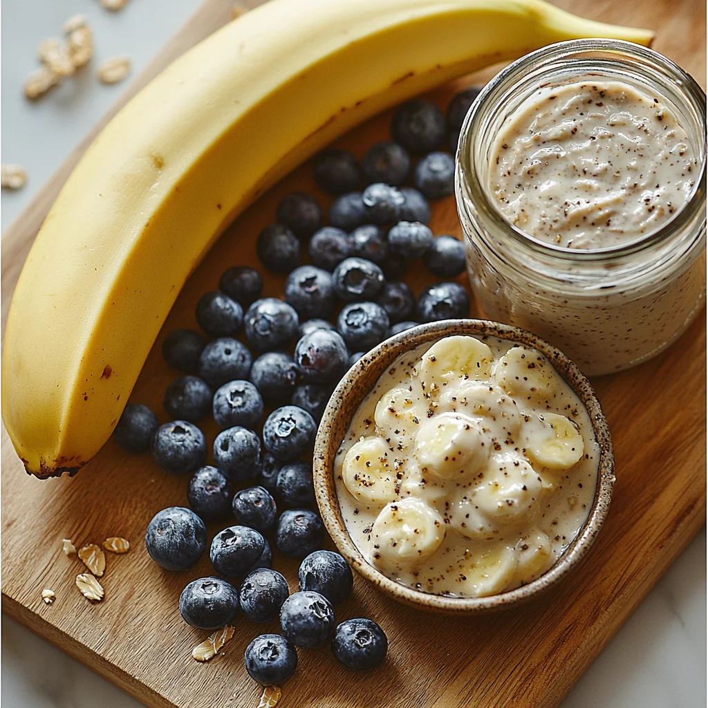 creamy protein overnight oats with fresh berries and chia seeds, served in a white bowl