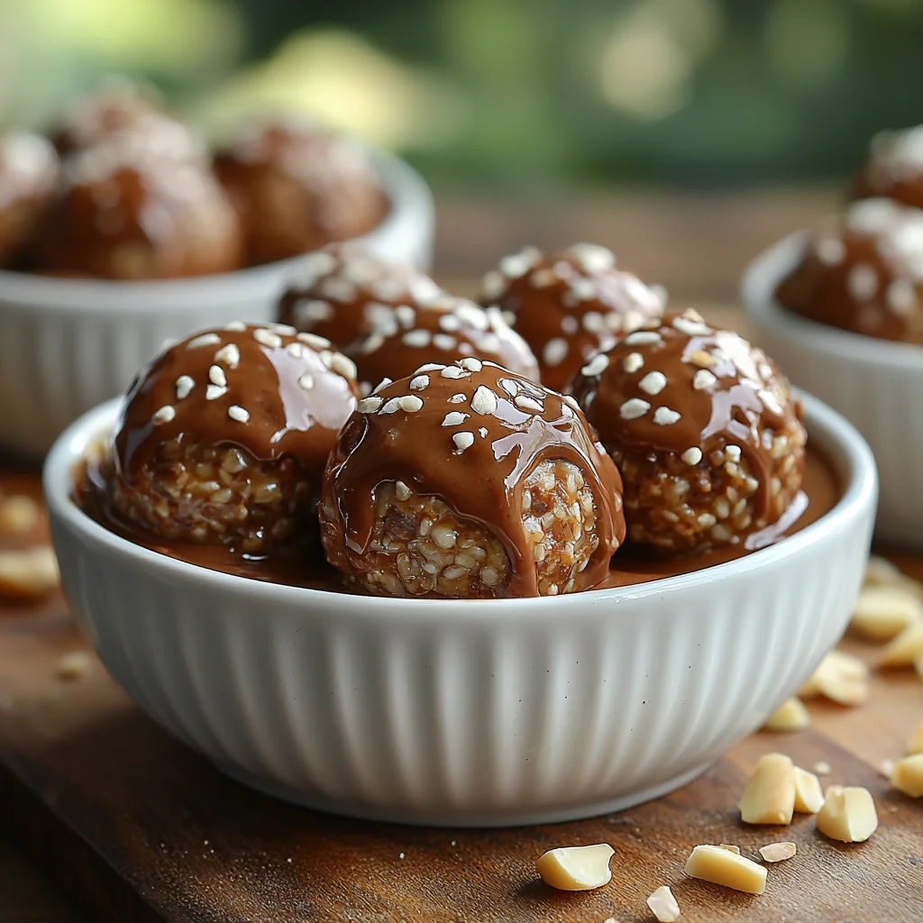 almond butter protein energy balls with rolled oats and chia seeds on rustic wood board