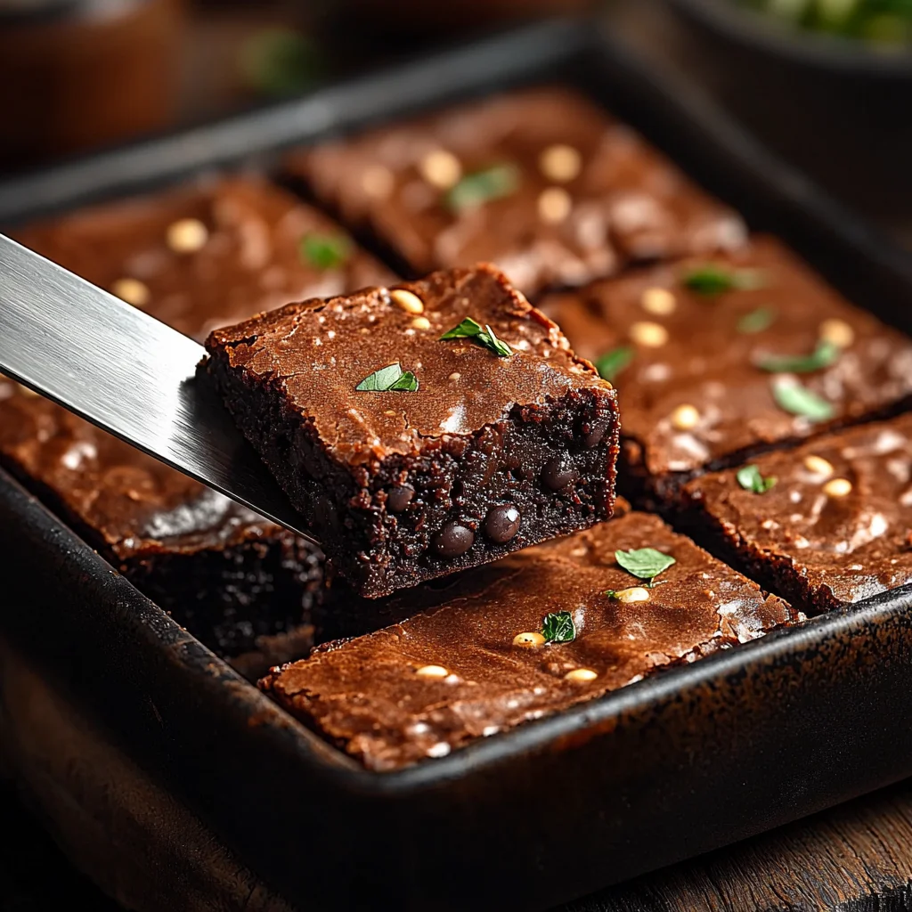 close-up of fudgy black bean protein brownies with glossy chocolate glaze and fresh raspberries on top