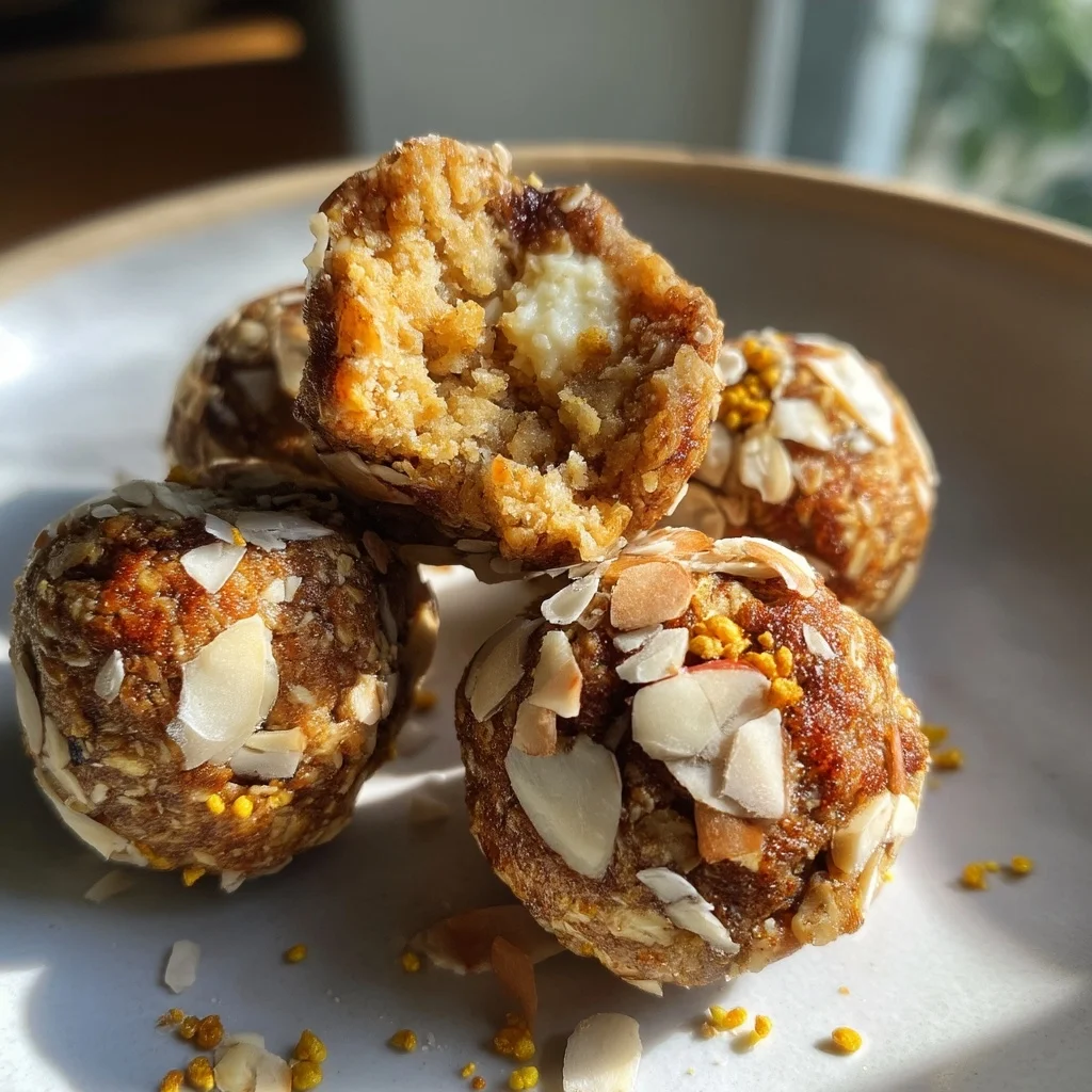 golden cottage cheese energy bites with visible oats and honey drizzle on a white plate