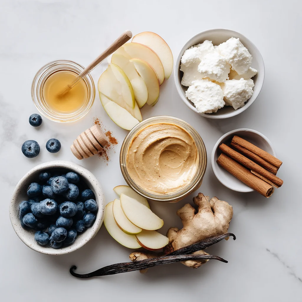 creamy cottage cheese peanut butter dip in white ceramic bowl with smooth texture and light drizzle