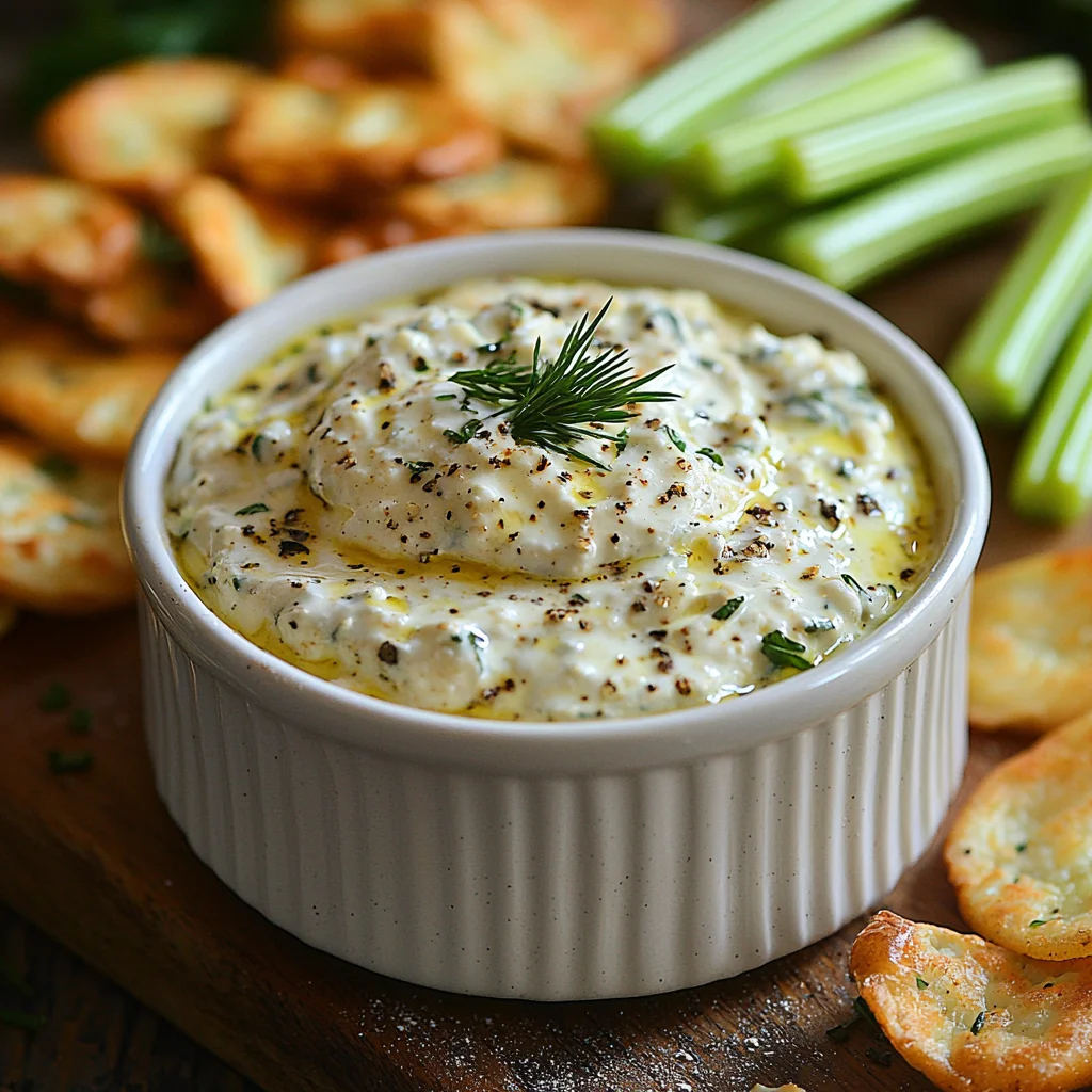 creamy cottage cheese ranch dip in white ceramic dish with fresh herbs sprinkled on top