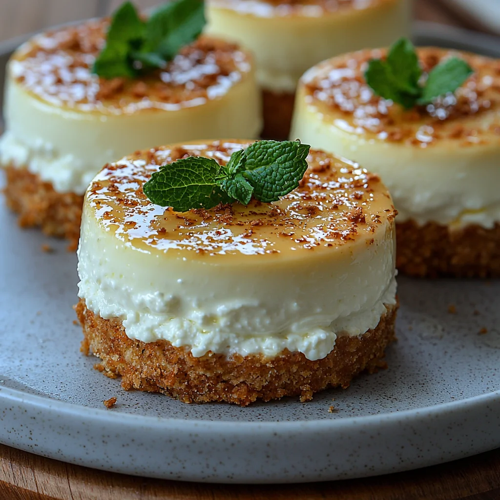 creamy cottage cheese cheesecake cups in white ceramic ramekins with golden edges and fresh berries on top