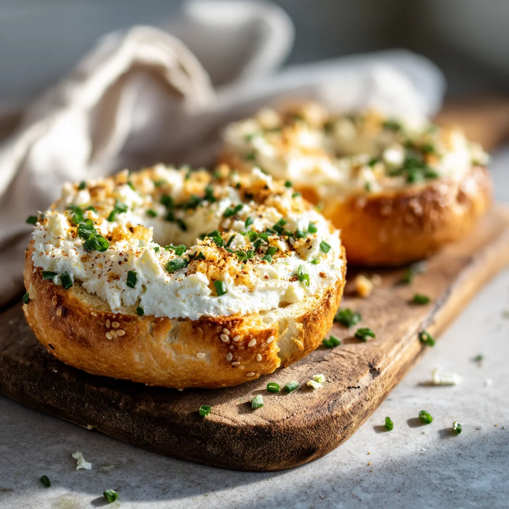 golden garlic herb cottage cheese bagels with fresh herbs and glossy coating, baked to perfection