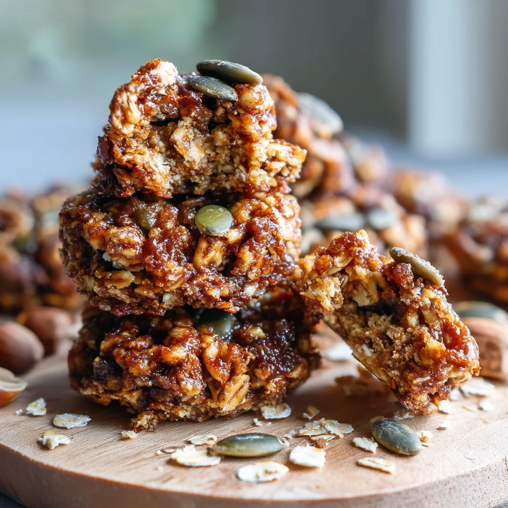 golden high protein trail mix bites with glossy peanut butter coating and visible nuts and seeds