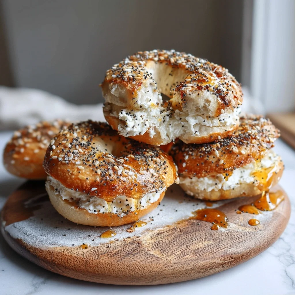 golden poppy seed cottage cheese bagels with a glossy crust and visible seeds, baked fresh and homemade