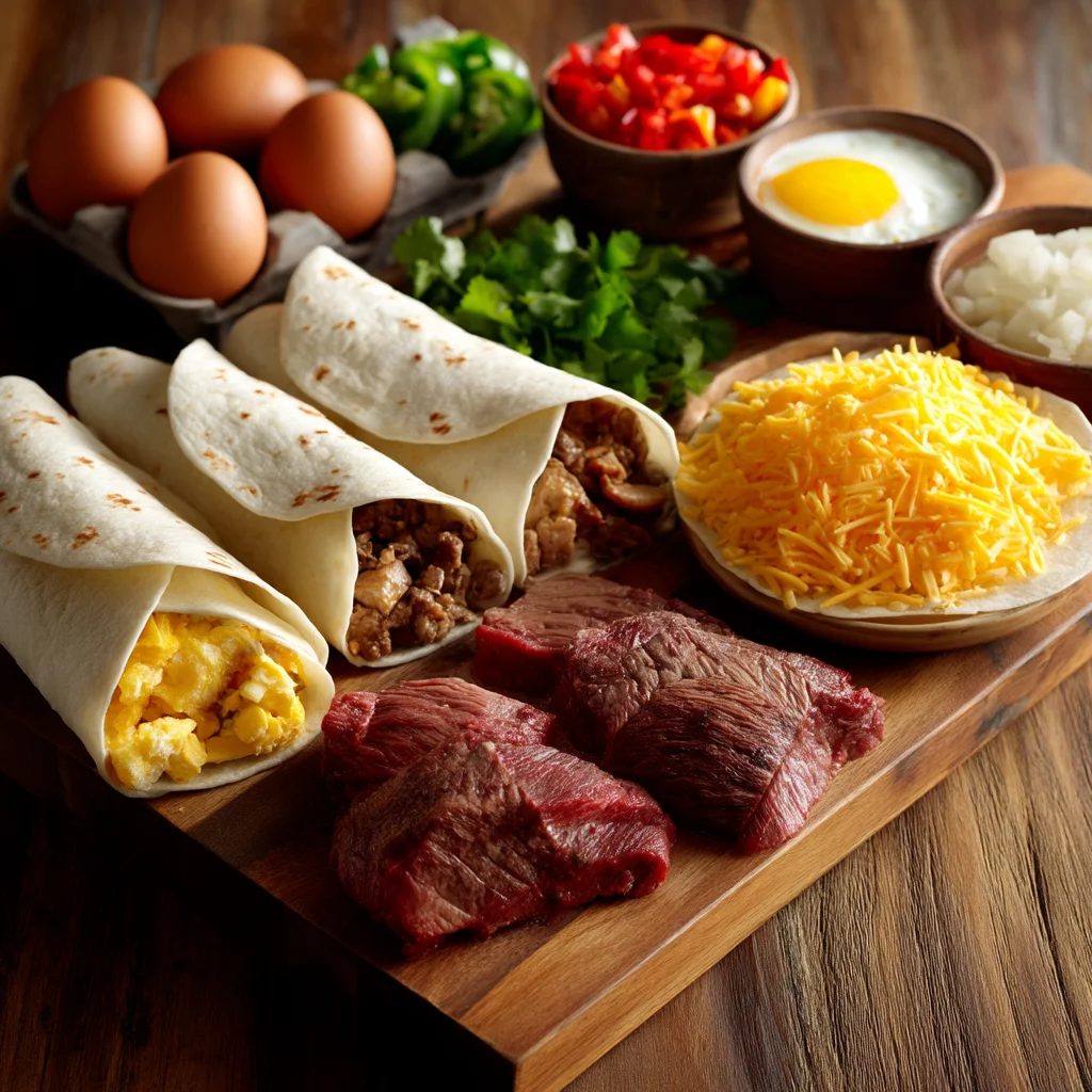 Golden roasted potatoes and diced steak ready for steak egg breakfast burritos, fresh herbs sprinkled on top