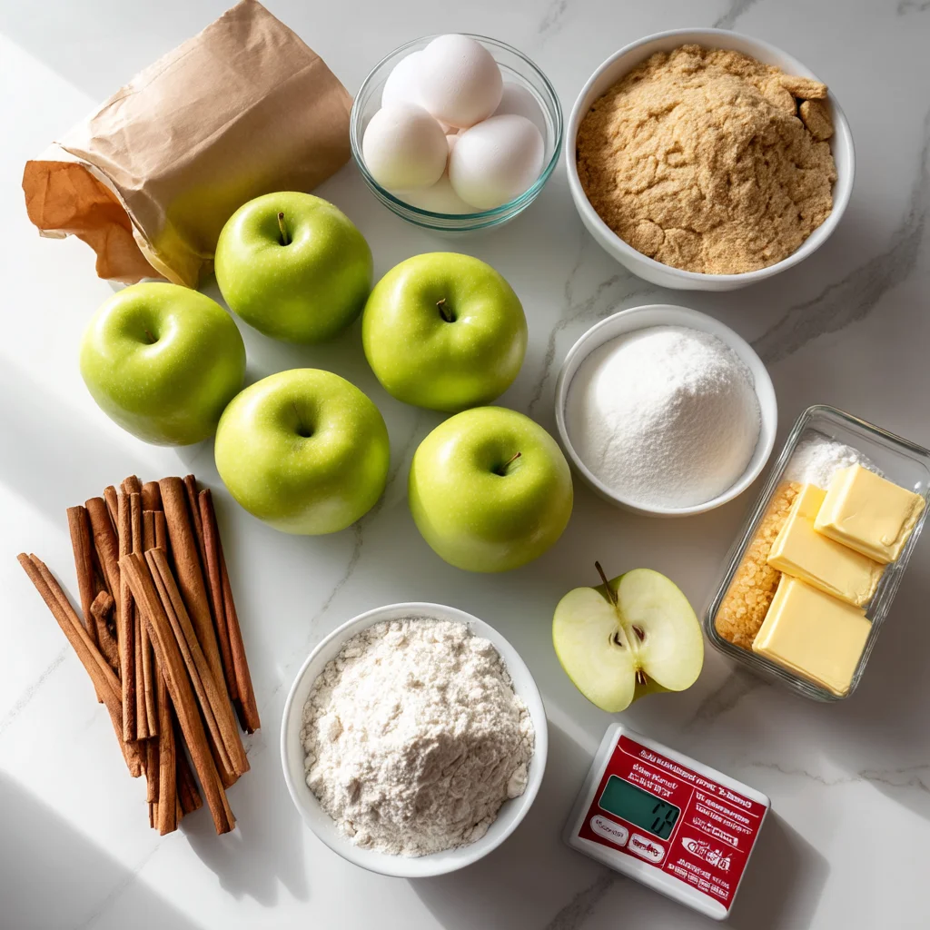 fresh diced apples and cinnamon sprinkled on muffin batter in a white ceramic bowl, ready for baking