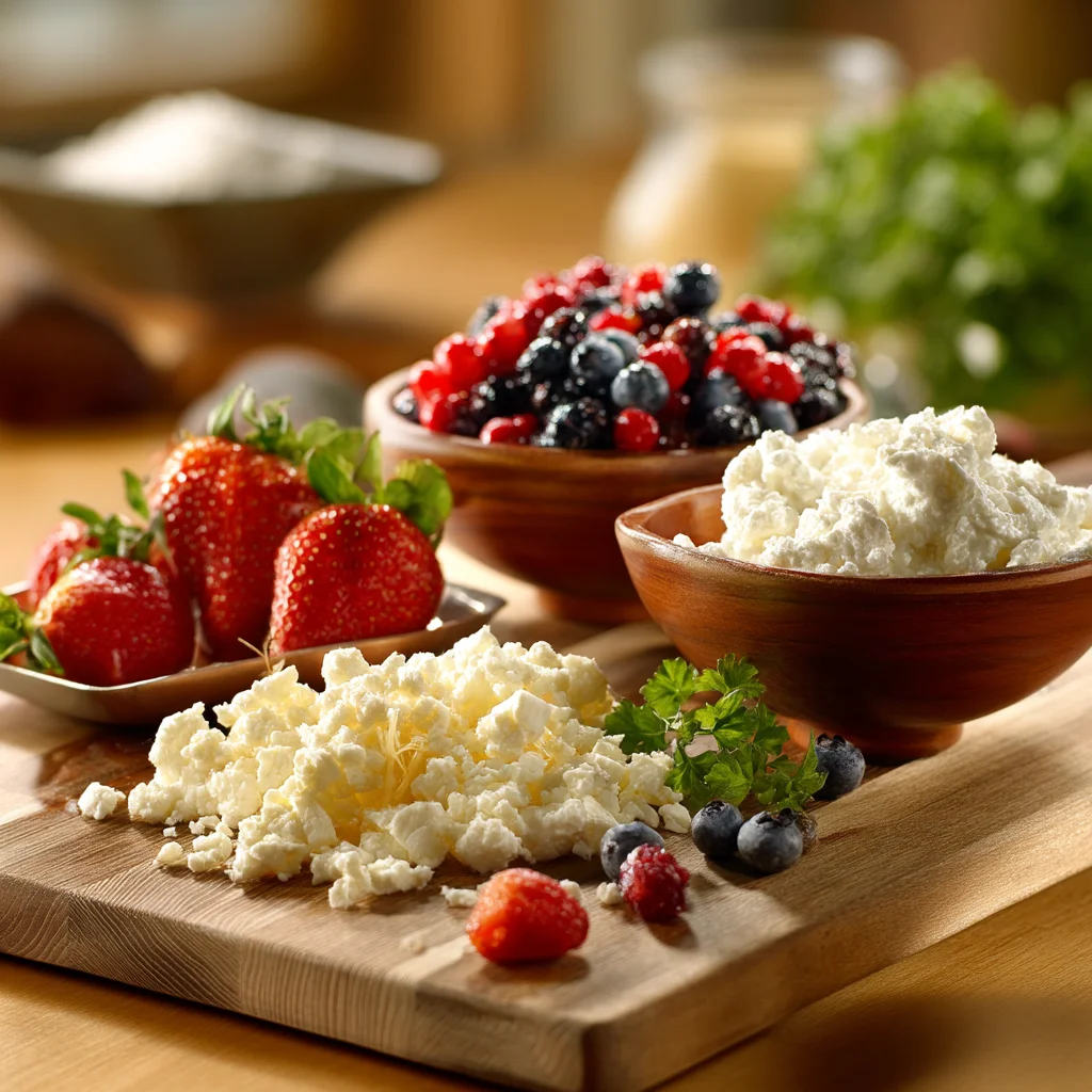 vibrant berry cottage cheese bowl with fresh strawberries, blueberries, and blackberries on creamy cottage cheese