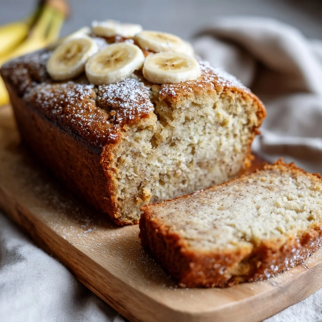 moist slice of cottage cheese banana bread with golden crust and visible banana chunks
