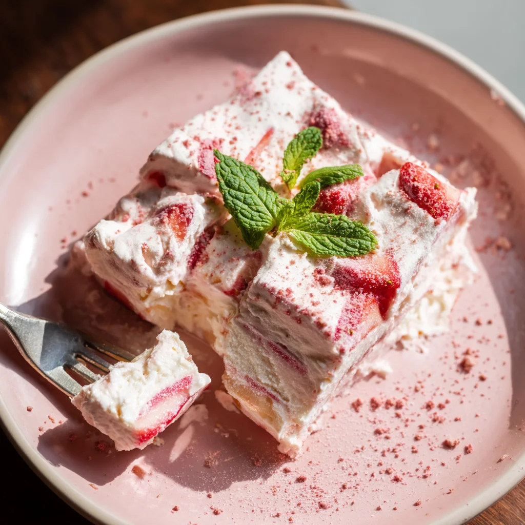 creamy frozen strawberry yogurt bark with fresh strawberry slices and a glossy surface, perfect for a healthy treat