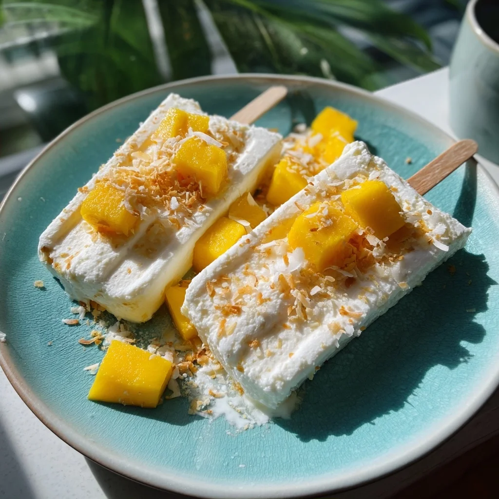 creamy mango cottage cheese pops with golden edges and fresh mint garnish on a white plate