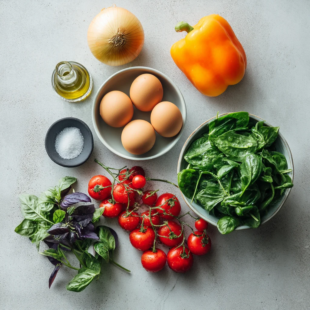 golden veggie frittata squares with melted cheese and fresh herbs in a white ceramic dish