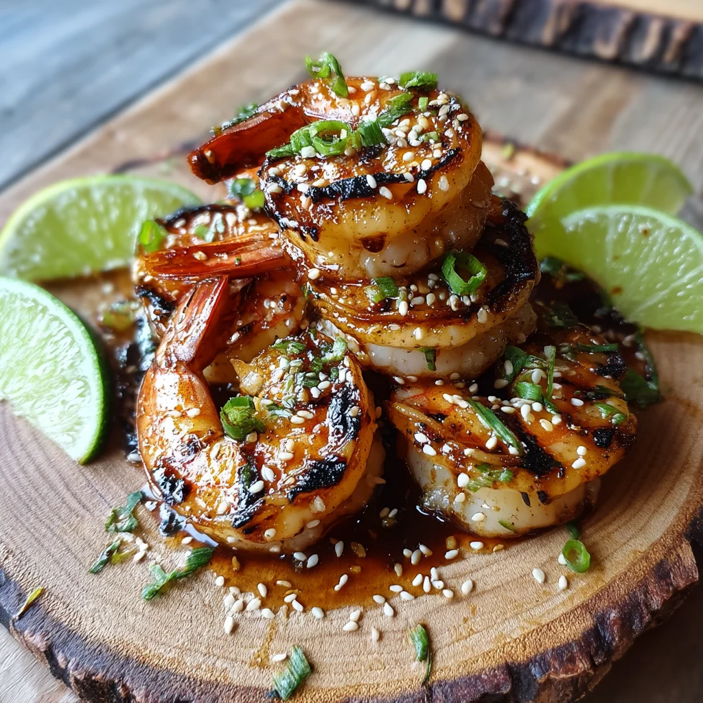 honey lime grilled shrimp with glossy glaze, charred edges, and fresh cilantro on a white ceramic plate