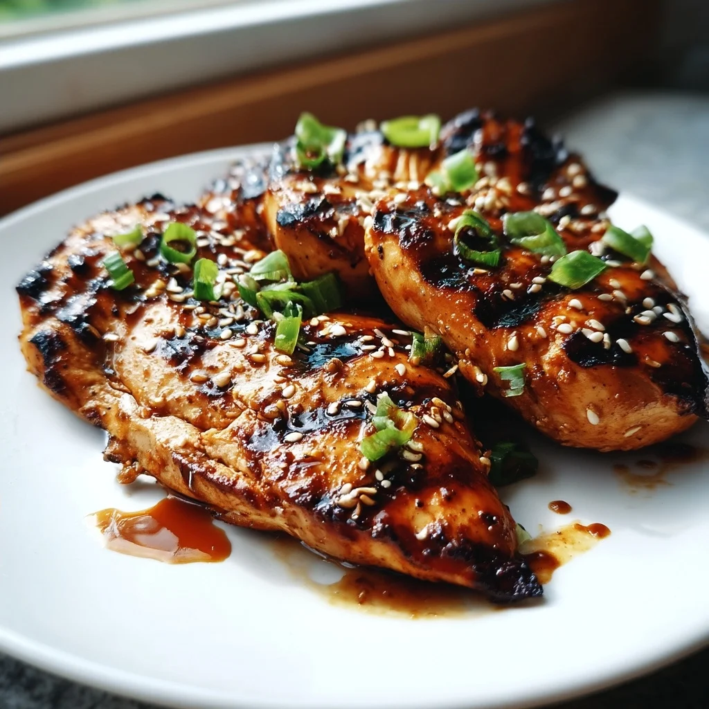 glazed honey soy grilled chicken thighs with caramelized edges resting on a rustic wooden board, garnished with sesame seeds