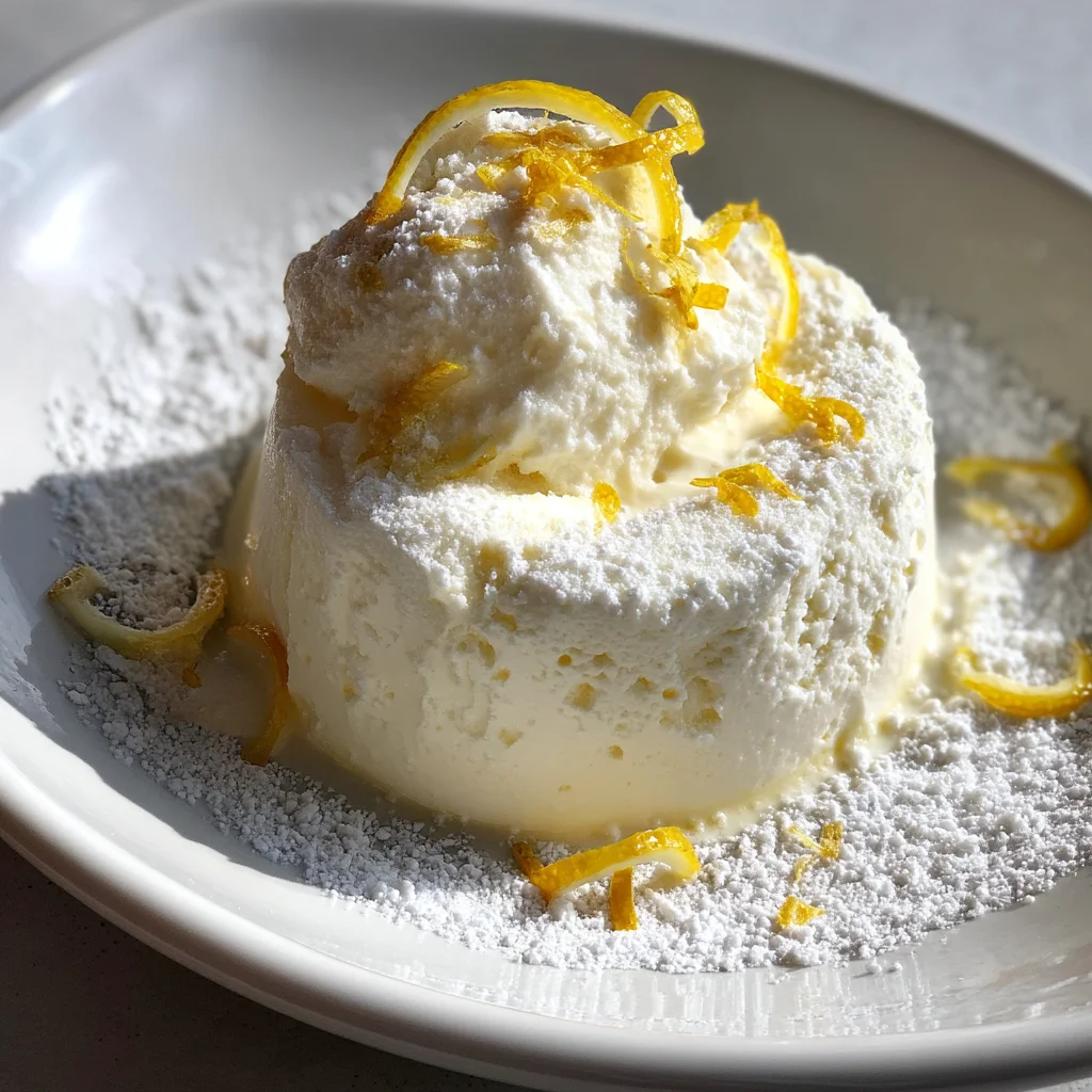 creamy lemon cottage cheese mousse with glossy texture and fresh lemon zest garnish in white ceramic dish