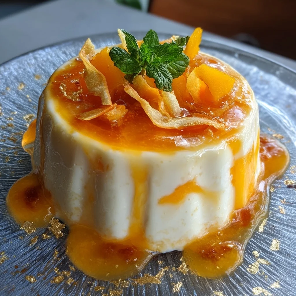 creamy mango cottage cheese mousse in white ceramic bowl with fresh mint garnish and golden mango drizzle