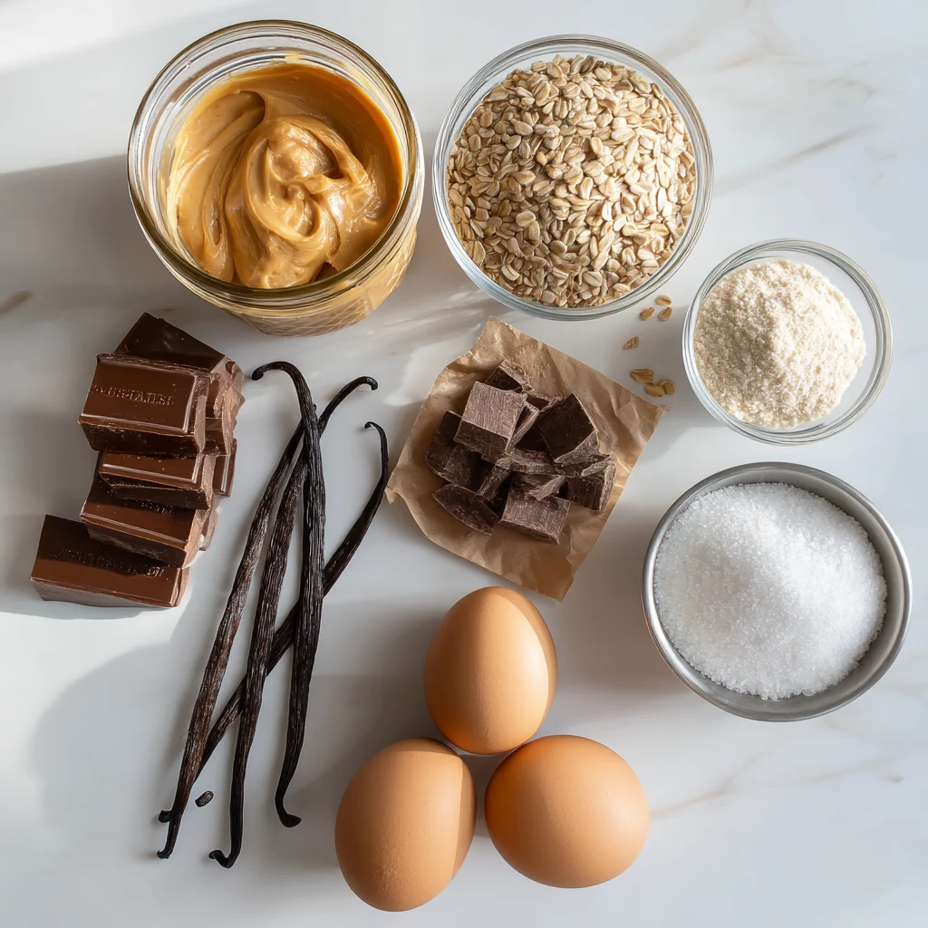 creamy peanut butter swirled into blondie batter with visible protein powder flecks